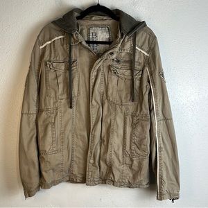 BKE Military Style Hooded Jacket Women’s Size Small Color Olive Utility Pockets